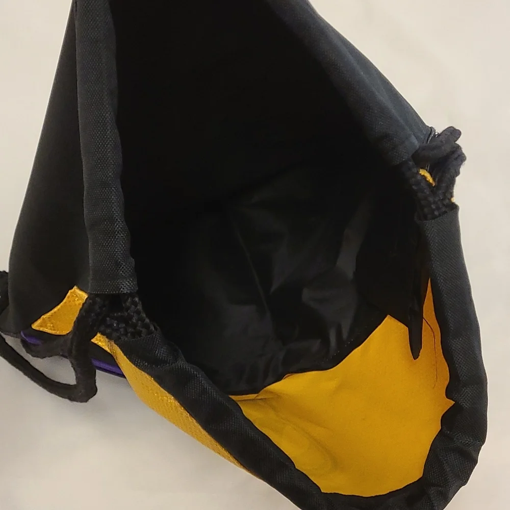 Harlem Wizards Basketball String Bag Travel Bag Bookbag Black Yellow Purple OS